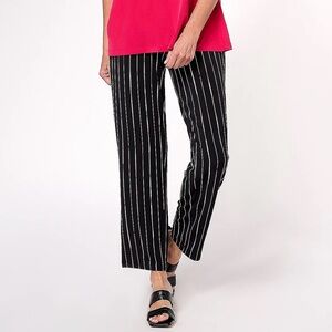 Susan Graver Liquid Knit Black White Stripe Printed Ankle Pants